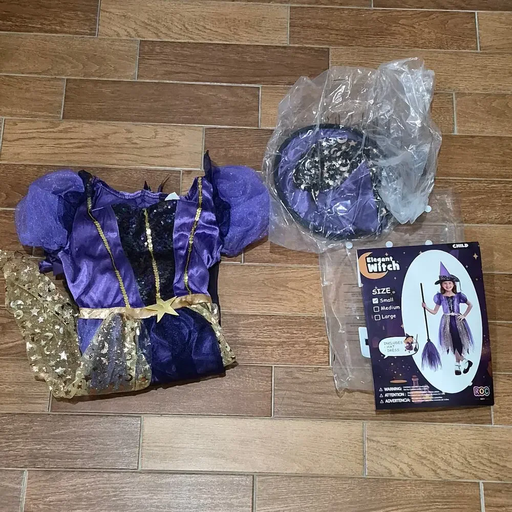 NEW Halloween Costume purple glitter elegant Witch Costume Girls size small